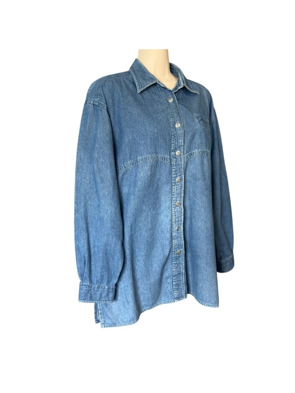 Vintage Cherokee Womens M Denim Button-Up Shirt Long Sleeve Tunic  Blue - Picture 4 of 16